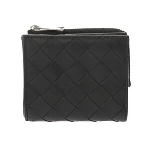 BOTTEGA VENETA Bi fold Zipper Wallet Black Calfskin